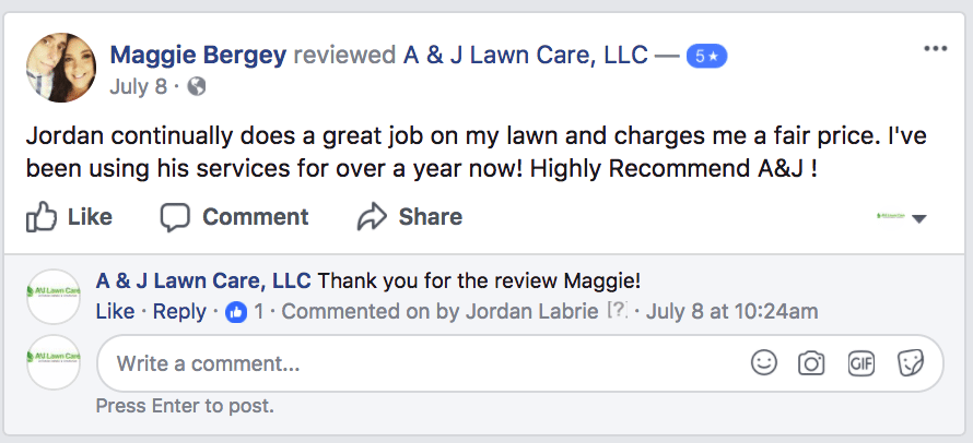 Picture of a review from Maggie from regarding Lawn Care near Manchester NH